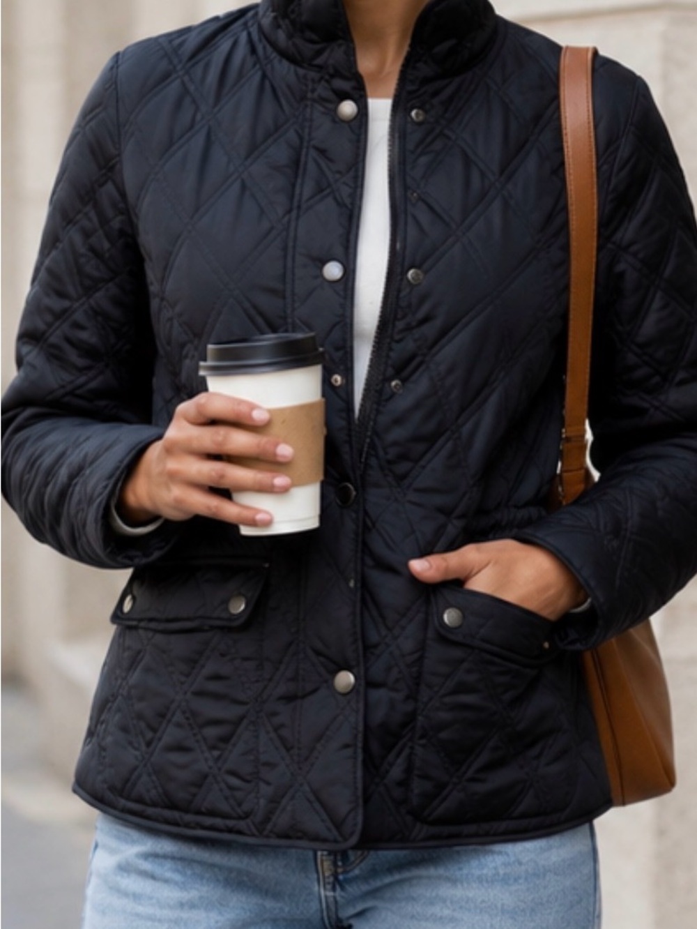 Eddie Bauer Black Quilted Snap-Front Lightweight Puffer Jacket